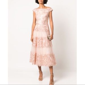 TADASHI SHOJI Floral Embroidered Off the Shoulder Flared Mini Dress Antique Rose